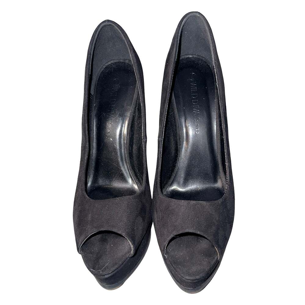 Wild Diva Lounge Black Suede Peep Toe Platform Stiletto Heels Size 9